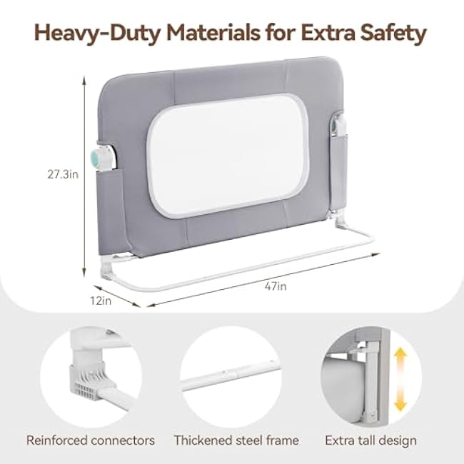 Reinforced Bed Rail for Toddlers ¨C 47¡¯¡¯ Long Safety Guard with Thickened Material, Adjustable & Folding Bed Rails for Twin, Full, Queen, King Beds