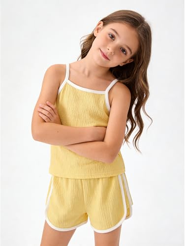 Image of Girls 8 Pieces Summer Outfits Casual Cami Tank Top and Dolphin Shorts Clothing Sets 4-8Y