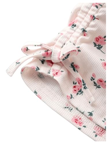 Floerns Girl's Floral Print Short Sleeve Drawstring Ruched Rib Knit T Shirts Tops3