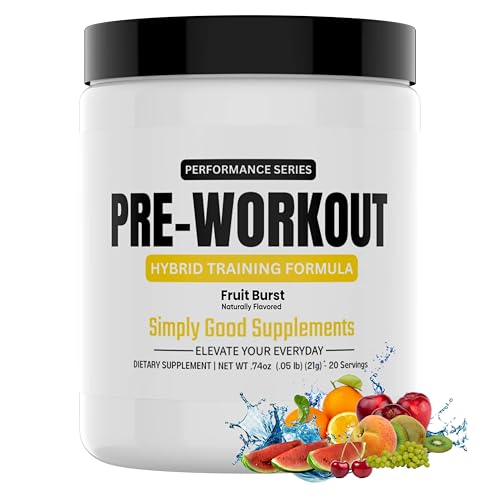 Image of Hybrid Pre Workout Powder Supplement | 250mg Caffeine | Alpha GPC | No Jitters | Energy, Focus, Power, Endurance | for Men & Women | Tried & True Ingredients | 20 Servings