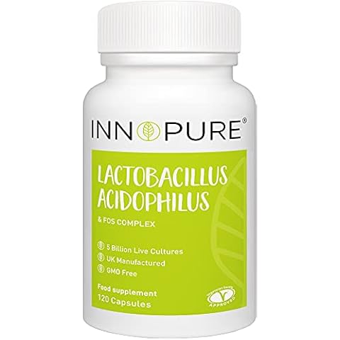 INNOPURE Lactobacillus Acidophilus & Prebiotic 120 Capsules - 5 Billion CFU + FOS & Inulin Powder for Gut Health - Probiotics with Prebiotics, Vegetarian Society Approved - Made in The UK Cover