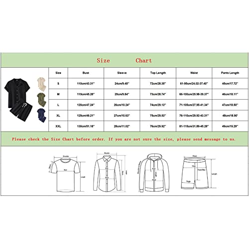 Celucke Zweiteiler Herren Leinenanzug Sommer Freizeitanzug Einfarbig 2-teilig Kurzarm Button-Up Revers Hemd und Shorts Beach Shirt Kurze Hose Set Baumwolle Leinen Anzug（Beige,M）
