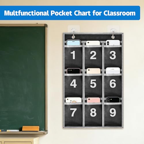 9 Numbered Pocket Charts for Cell Phone Holder Classroom, Durable Calculator Holder for Classroom, Wall Door Phone Organizer Hanging Pouch, Small Pocket Organizer for School Office Home - Image 5