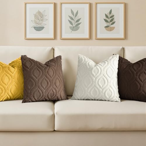 Image of decorUhome Fall Throw Pillow Covers 20x20 Inch Set of 2, Soft Plush Faux Wool Brown Solid Couch Pillow Covers, Accent Farmhouse Neutral Square Pillow Cases for Sofa Bed Living Room