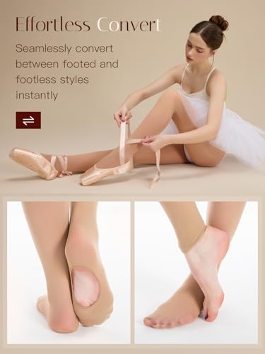 Image of MANZI 3 Pairs Convertible Dance Tights for Women Transition Ballet Stockings