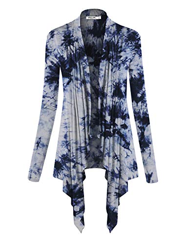 Image of Lock and Love Women's Draped Front Open Asymmetrical Cardigan - Casual Long Sleeve Lightweight Duster