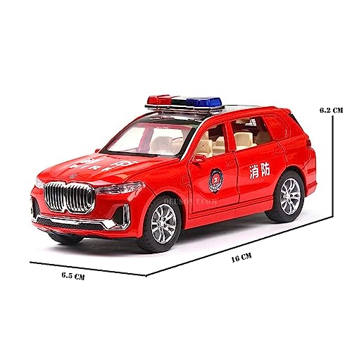 Image of 132 X5 Fire Police Toy Car Diecast Metal Car Light Sound Pullback Openable Door, Red