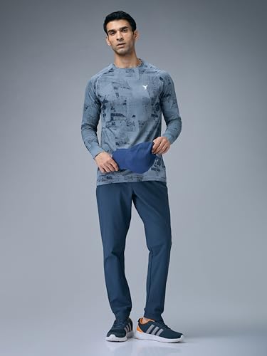 Image of TECHNOSPORT Men's Slim Fit All Over Print Jacquard Crew Neck Full Sleeve T-Shirt, Quick Dry Activewear Tee with UPF 50+ Sun Protection for Gym, Running, Sports & Everyday Wear