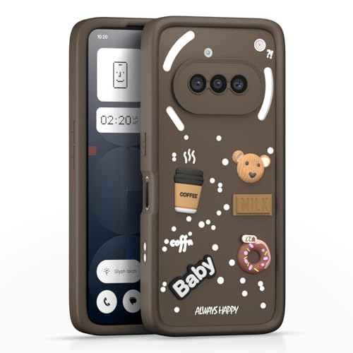 Image of Bintage CASE Cute Fun Taddy Cartoon 3D Ball Bear Milk Cake Coffee Silicon Case Full Body & Camera Protection Back Cover Compatible for Nothing Phone (3a) - Brown
