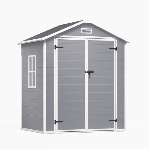 Xbro Gerätehaus Kunststoff 171x124x210 cm Grau, wetterfestes Geräteschuppen Kunststoff mit Bodenplatte, UV-beständig & abschließbar, Gartenhaus für Garten Terrasse Balkon