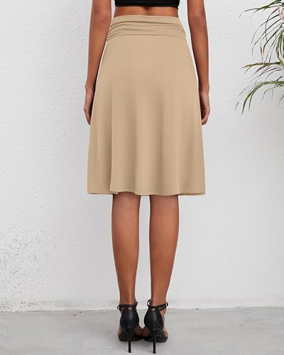 3 Pack Womens Midi Skirts Flowy Lightweight Knee Length Casual Elastic Waist Modest Flared Skirts Trendy Summer4