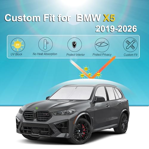 Image of KMF 10pcs Thicken Sun Shades Custom Fit for BMW X5 Accessories 2019-2025 2026, Full Car Window Covers Sunshade for Windshield Side Rear, UV Block Protecting Privacy for Car Camping Blackout Outdoor