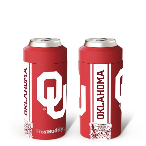 Image of Frost Buddy Universal Can Cooler - Fits 12 & 16 oz (Oklahoma Sooners) | 20x colder, cold up to 24 hrs | Sleek, lightweight design | Premium build quality | Coffee-mug ready with add-on lid
