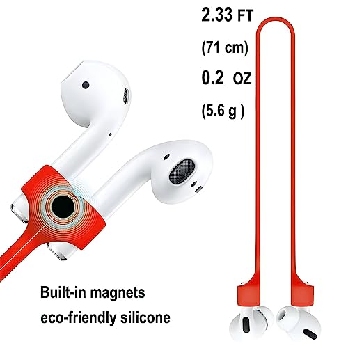 Image of LIRAMARK Magnetic Anti-Lost Strap Silicone Rope Wire Cable Connector String for AirPods Pro /Aipods Pro 2 / Airpods 1,2&3 / Earbuds (Red)