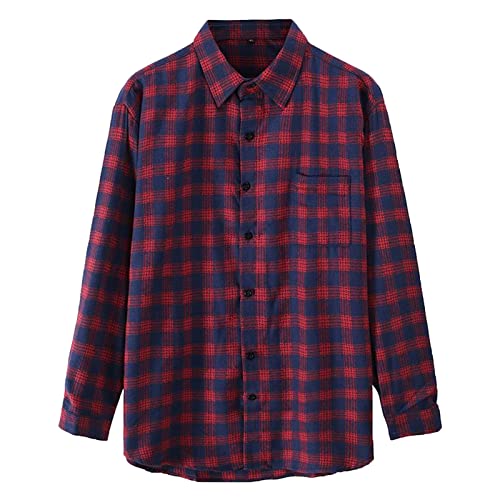Men Plaid Casual Loose Shirt Jacket Loose Fit Midweight Plaid Shirt Lapel Long Sleeve Button Down Flannel Shirt