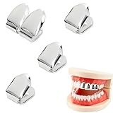 UAIAGM 4PCS Silver Tooth Cap Grillz Single Grill Caps for Teeth Stylish Fake Front Grills for Men and Women Silver Hip Hop Mouth Piece Grillz Kit Fashion Jewelry Accessory for Party Wear
