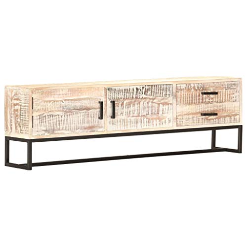 HETFTJN TV-Schrank Weiß 140x30x45 cm Massiv Akazie, Lowboard mit 2...