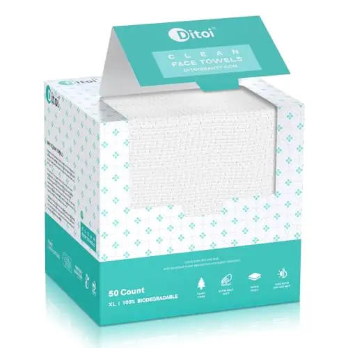 Ditoi Disposable Face Towels, Biodegradable Facial Towels, Super Soft and Thick Clean Towels XL, Makeup Remover Dry Wipes, Face Cloths for Sensitive Skin, 10&#34;×12&#34; 50 Count (1 Pack)