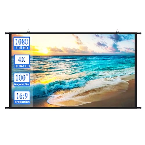 Image of Projection Screen 100 inch Portable Projector Screen Indoor Movie Screen with 16:9 4K Full HD Outdoor Projector Screens Wall mounting White Screen for Office presentations Home Theater