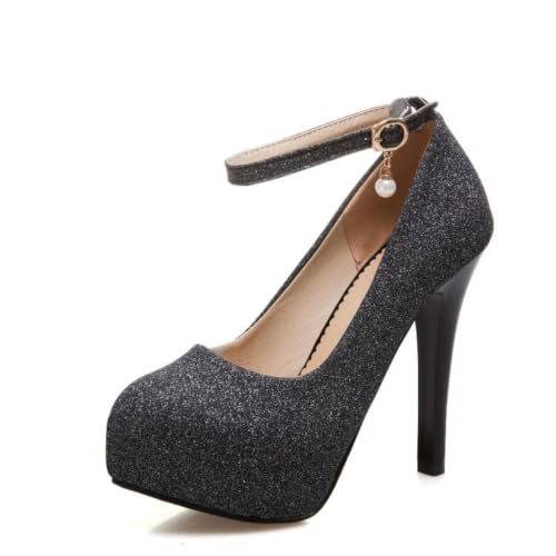 Escarpins plateforme paillettes et talon aiguille avec perle pour femme