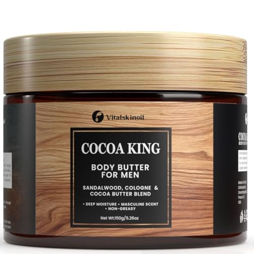 VITALSKINOIL Body Butter for Men, Active Man Fast-Absorbing Deep Moisturizer with Natural Ingredients, Refreshing Scent, Ultimate Hydration Formula. Cologne scented