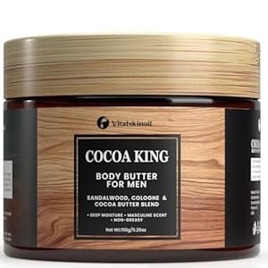 Body Butter for Men- Cocoa King Body Butter – Cocoa butter and Cologne Scent – 5.26 oz Body Cream Blend