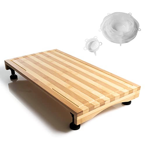 Tabla de cortar rectangular de bambú Ceaz con patas ajustables miniatura 1