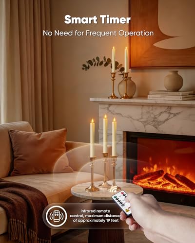Image of Homemory 3 Pcs Waxy Flameless Taper Candles with Remote, Flickering Battery Operated Taper Candles, Led Flameless Candlesticks Classic Tall Candle for Home, Wedding, Party, Ivory, 9.6 inches