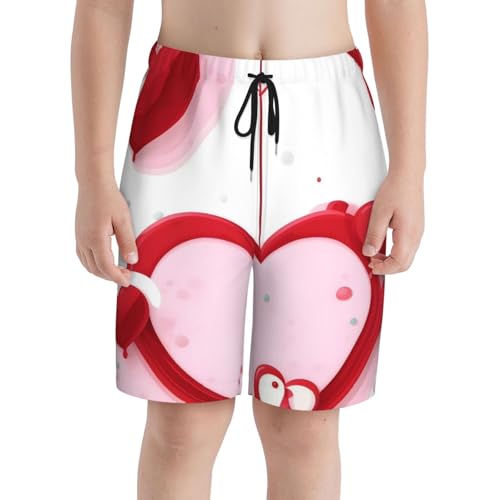 Little Red Heart Youth Beach Pants, Soft and Breathable, with Drawstring Waist, Suitable for Sports and Leisure.3