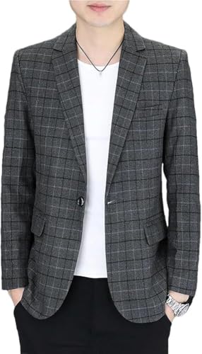 Men's Checkered Casual Business Jacket Notched Collar Formal Suit Coat Two Button Personality Style