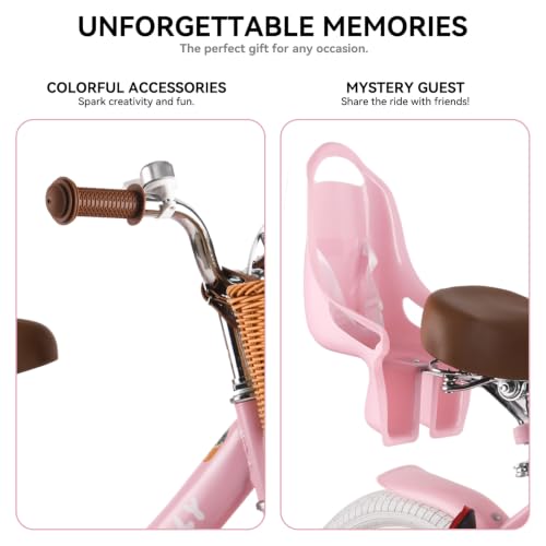Image of RULLY Fruit Kids Bike 12 14 16 Inch Bicycle for Girls Ages 2-7 Years, Training Wheels Included, Girl Bikes with Basket & Doll Seat