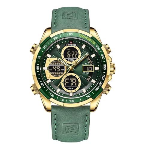 NAVIFORCE 9197L-GGNGN Chronograph Men's Leather Watch Gold Dial Colored Strap By Lexiv