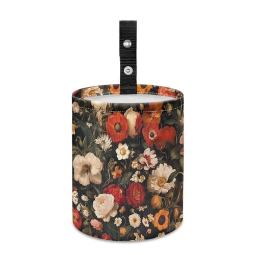 Image of Bright Flower Car Trash Can Collapsible Hanging Portable Dustbin Bin Waste Basket Car Accessories Interior for Cars, Family Gatherings, Camping