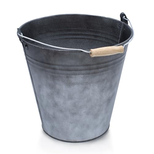 Deko Zinkeimer mit Holzgriff anthrazit - 10 L - Metall Eimer zum Bepflanzen oder...
