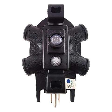Uninex PS47 Grounded 5-Way Outlet Converter, Outdoor/Indoor, Heavy Duty, 15-Amp, Black Cover