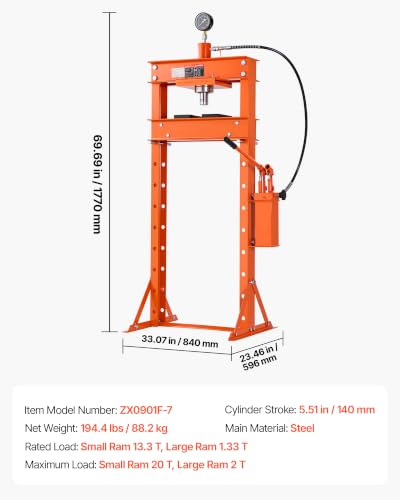 Image of VEVOR 20-Ton Hydraulic Shop Press, H-Frame Shop Press with Two-Speed Pump