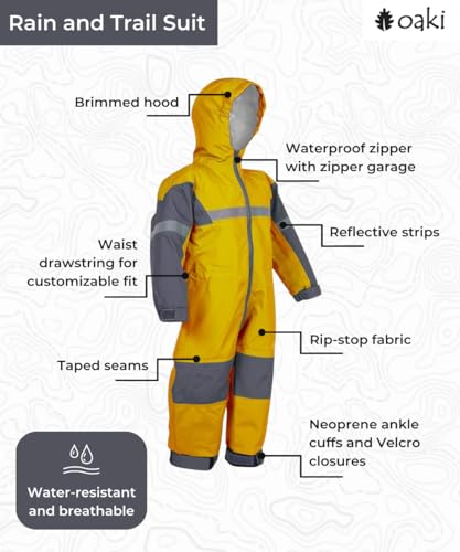 OAKI Rain and Trail Suits - The Ultimate Kids & Toddler Rain Suit for Boys & Girls - Perfect Muddy Buddy Rain Overalls Toddler Yellow, 8-9