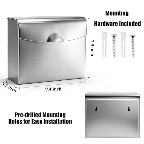 2 Pack Sanitary Napkin Disposal Receptacle, Wall Mounted Tampon Holder, Stainless Steel Flip Top Receptacle Bin Waste Trash Can for Public Restroom, Provides Clean & Odor-Free