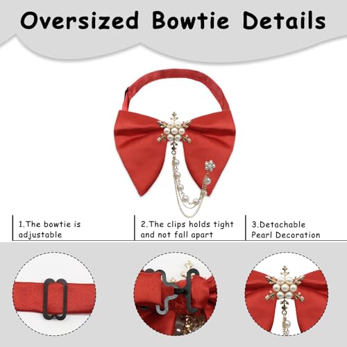 Image of Oversized Bow Ties for Men, Adjustable Bow Tie Pre-tied Bowties Pearl Decoration Bowtie for Tuxedo Wedding Party Prom