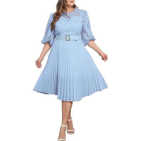 IWFEV Plus Size Puff Sleeve Midi Dress Cover