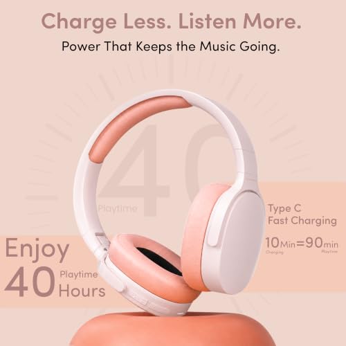 Image of GameSir BeatXtra Wireless Stereo Bluetooth Headphones V5.3, Over Ear Foldable Headset with 40mm Drivers, Soft Cushioned Ear Pads, Built-in Mic, AUX Input, 10M Wireless Range, Teen & Adults (Pink)