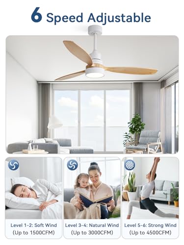 Image of Sofucor Ceiling Fan with Lights, 52 Inch Mordern Wood Ceiling Fan with Remote for Indoor Farmhouse Bedroom Living Room Outdoor Patio Porch, Reversible DC Motor, Noiseless