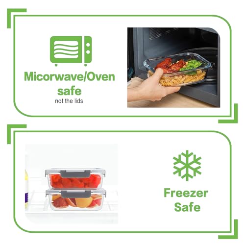 HOMBERKING 24pc Borosilicate Glass Food Storage Containers with Lids, Glass Meal Prep Containers with Leak Proof Snap Lock Lids, Airtight Bento Lunch Boxes, Kitchen Storage (12 lids & 12 Containers) - Image 6