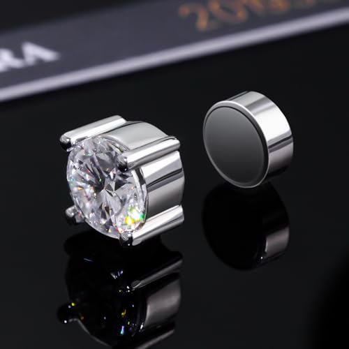 HELLOICE 0.5Ct/1Ct Magnetic Moissanite Stud Earrings Non-Pierced Round Cut Moissanite 4 Prong Earrings Gift Jewerly for Women Men3