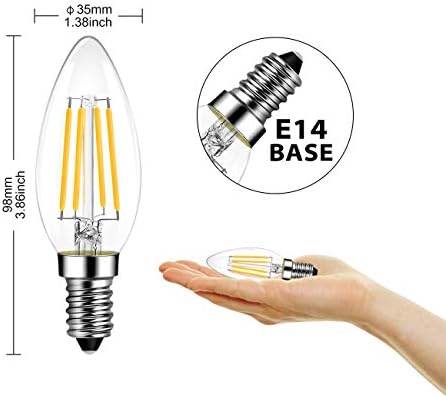 LVWIT Daylight E14 LED Candle Filament Light Bulbs,40W Incandescent Equivament ,C35 Edison Screw (SES) Candle Bulbs,470Lm,6500K, 4W Candle Glass Vintage LED, Non-Dimmable(6 PCS)