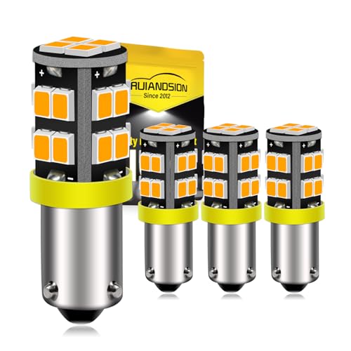 Ruiandsion 4pcs BAY9S H21W Bombilla LED 12V Super Brillante 2835 20SMD Chipset LED Luz indicadora Luz de marcha atrás Bombilla de luces inversa, Amarillo/Ámbar
