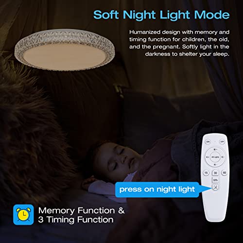 OOWOLF LED Ceiling Light, Dimmable 3000K- 6500K Round Ceiling Lights, 40W Remote Control Ceiling Lamp, Memory & Timing Function, Night Light Mode, for Indoor Living Room (Cool White) - Image 4