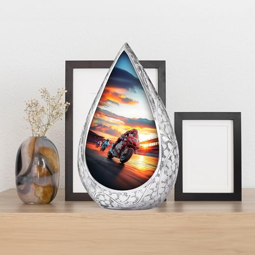Image of Sunset Motorcycle Urns for Ashes - Combo of 5 with 10 Inch Funeral Cremation Urn for Adult Female, Mother & Men and 3 Inch Mini Biker Keepsake Urns for Human Ashes - Burial Memorial Set