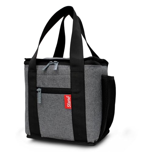 Image of Sfane Insulated Lunch Bag - Compact, Easy Wash, Smooth Zipper & Lightweight - Tote Bag & Container, Tiffin Bag for Men, Women, Adults (Black & Grey)