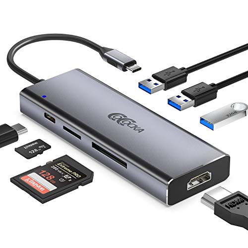 USB C Hub, 7-in-1 USB C Multiport Adapter with 4K USB C to HDMI, 3 USB 3.0 Ports, 100W PD Charging Port, SD/TF Card Reader for MacBook Pro, ChromeBook, XPS and More Type C Laptops